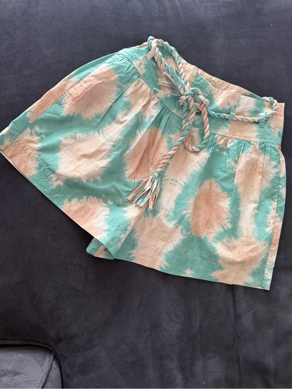 Ulla Johnson Teal and Beige Tie-Dye Cotton Shorts